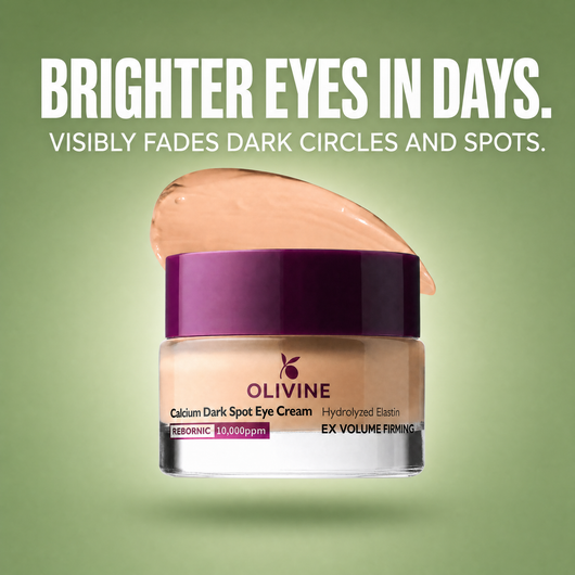 Olivine Calcium Dark Spot Eye Cream on a green gradient background
