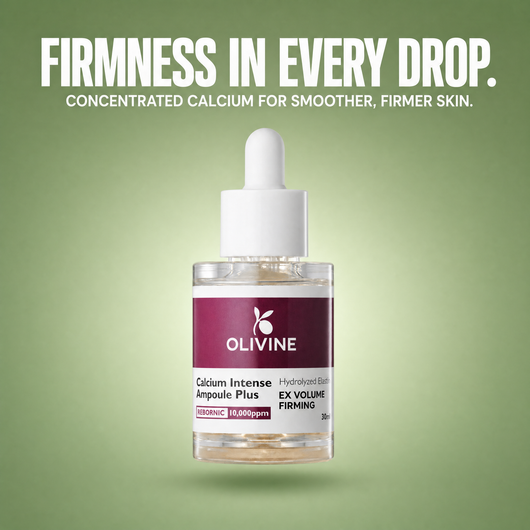 Olivine Calcium Intense Ampoule Plus on a green gradient background